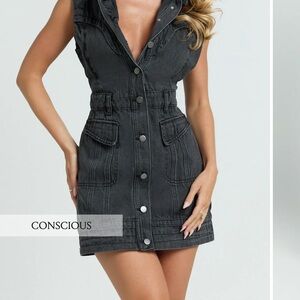 Showpo Charcoal Button-Up Mini Dress BRAND NEW WITH TAGS